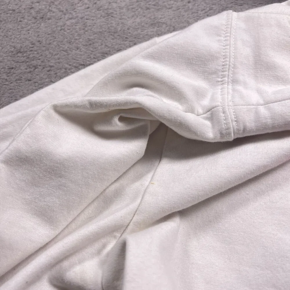 GUESS Cropped Hoodie Womens XS White Pink Flame Logo Y2K Streetwear Raw Hem